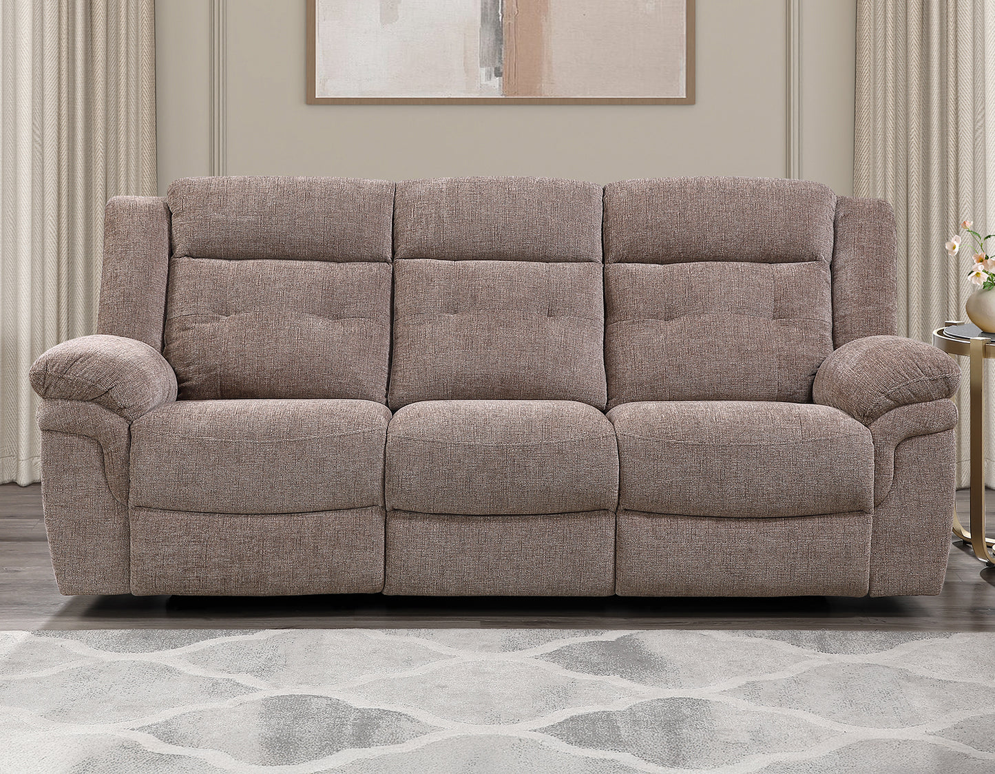 Sydney Sofa, Manual Reclining, Double Glider, Brown