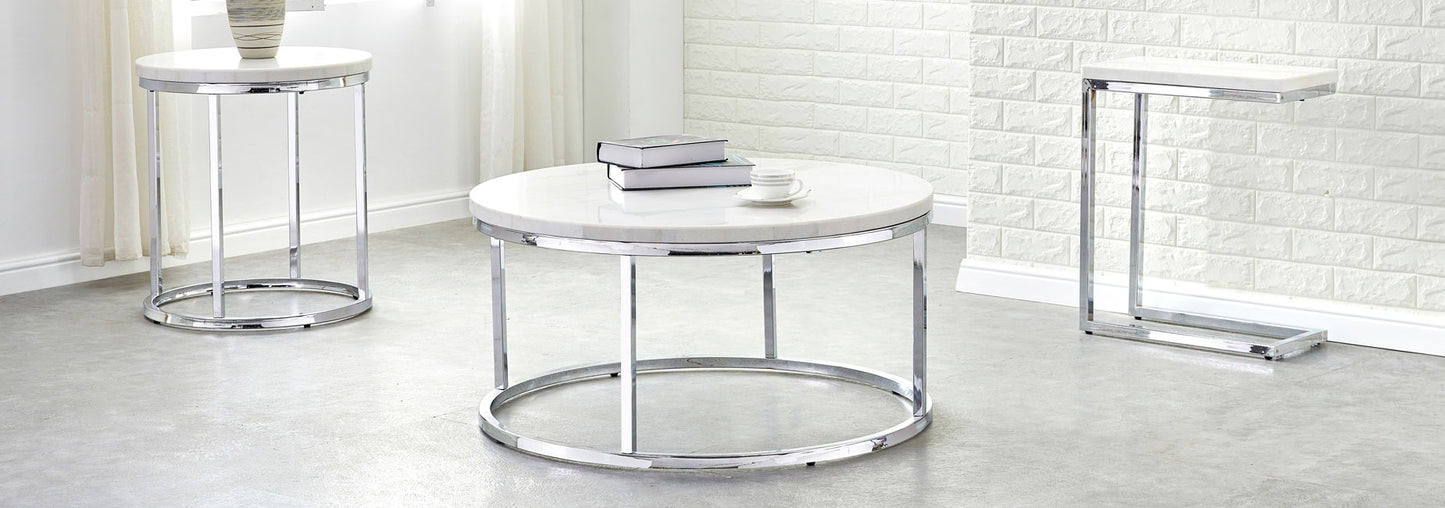 Echo, Chairside End Table, White Marble Top