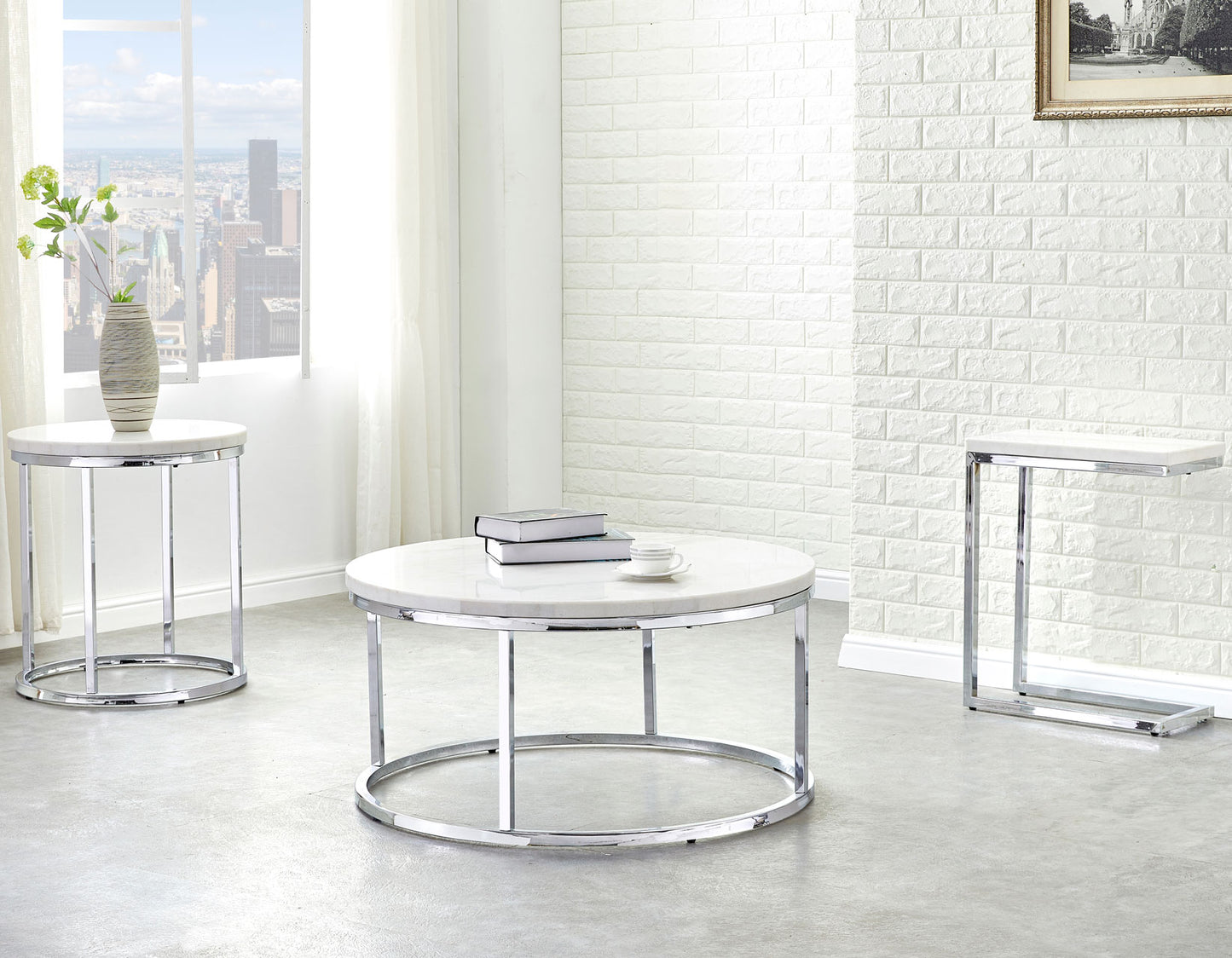 Echo, Chairside End Table, White Marble Top