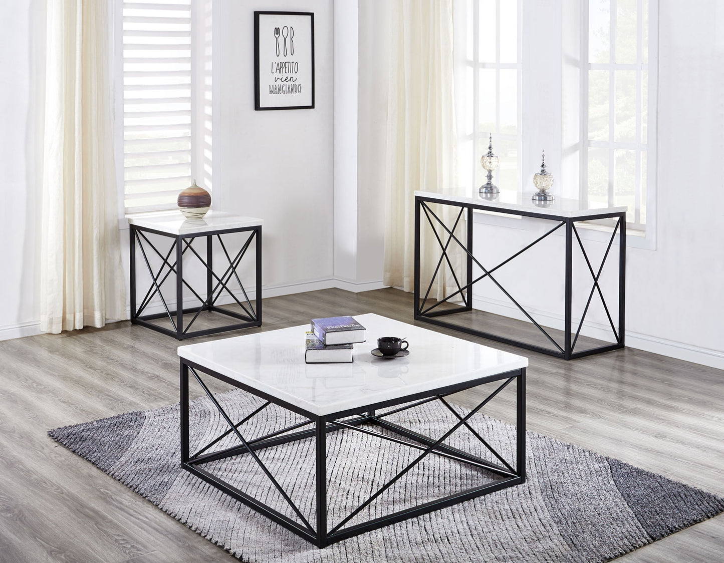 Skyler, Cocktail Table, White Marble Top
