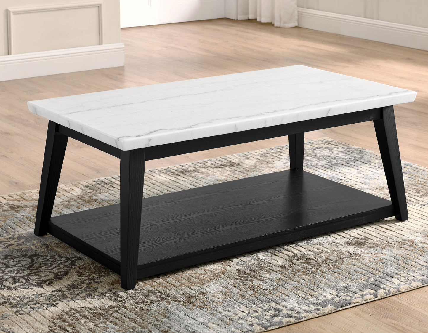 Vida, Cocktail Table, White Marble Top, Castered, Black