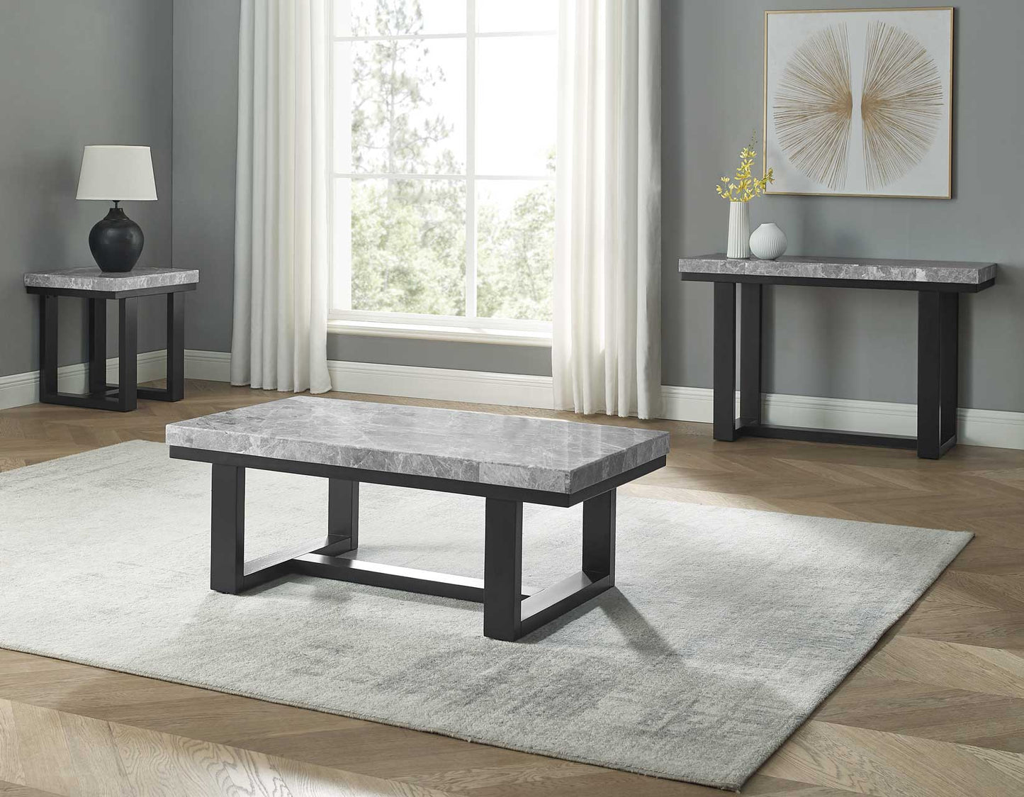 Artemis Cocktail Table, Gray Marble Top