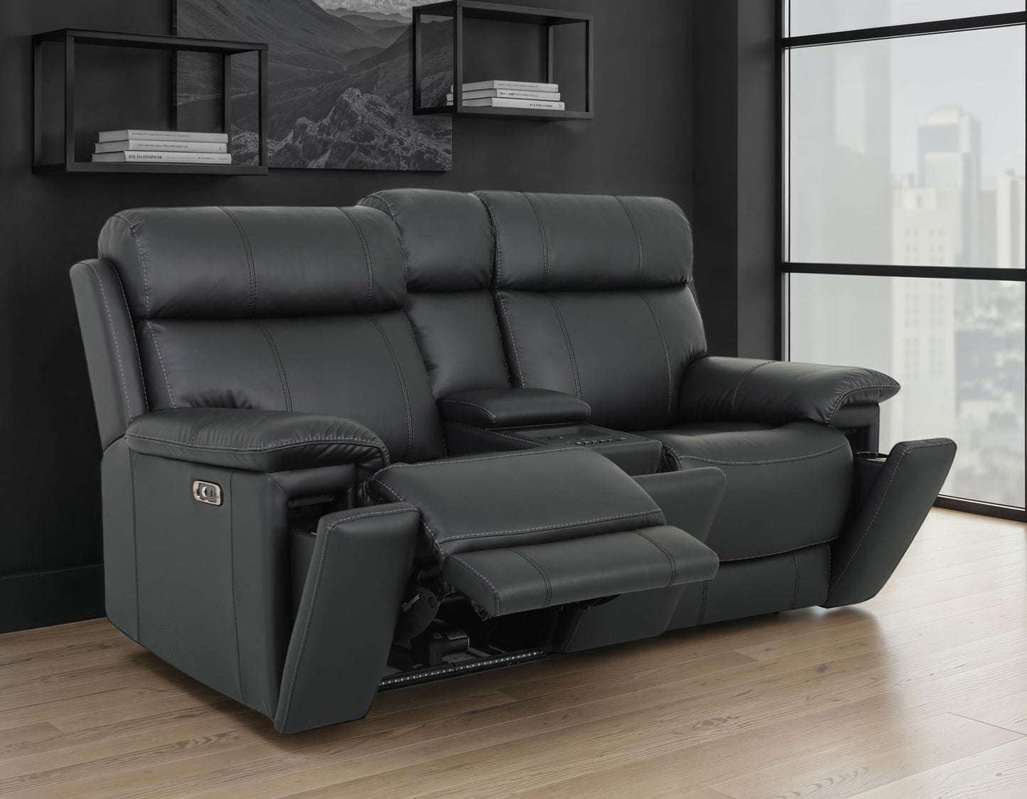 Zenith Power Home Theater Reclining Console Loveseat, Built-in Speakers, Vibration