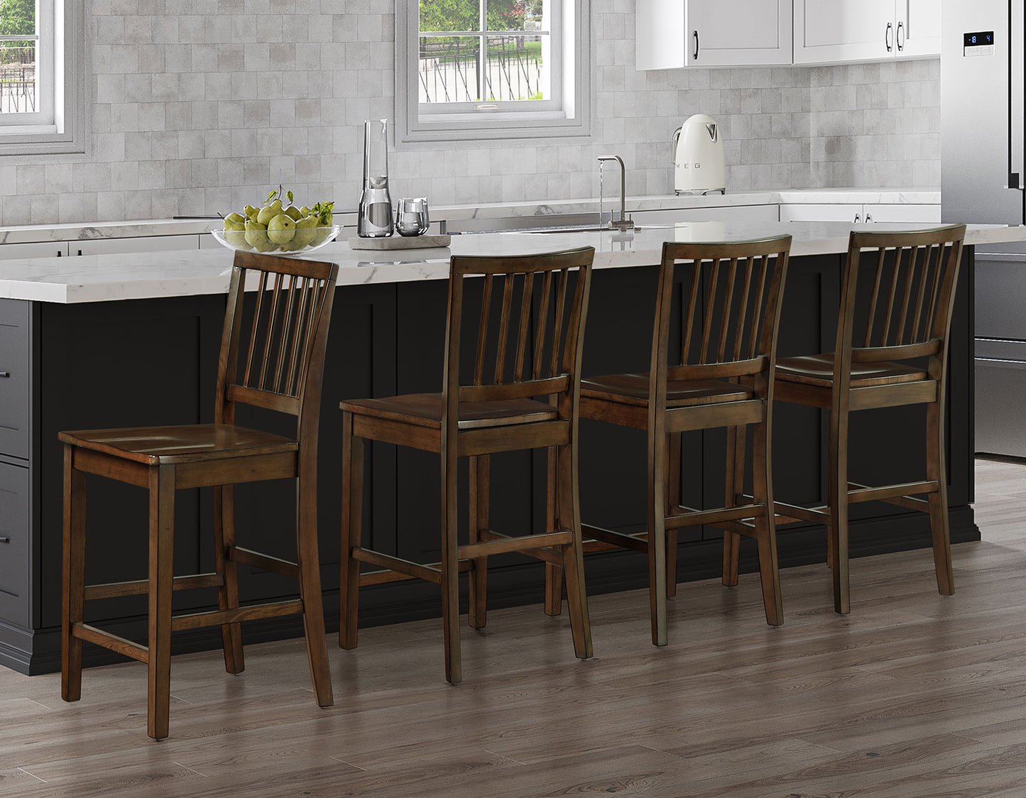 Joplin Solid Wood 24″ Farmhouse Counter Stool, Walnut Finish