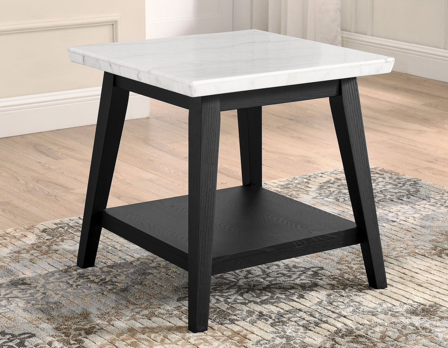 Vida, End Table, White Marble Top, Black