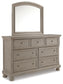 Lettner King Sleigh Bed with 2 Storage Drawers with Mirrored Dresser