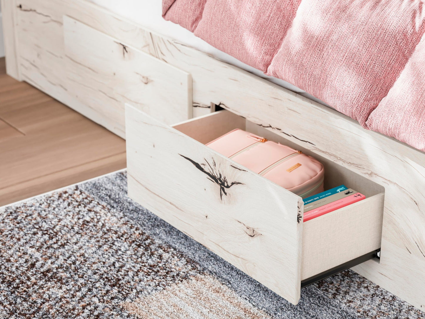 Lawroy Twin Panel Bed with Storage, Dresser and Mirror