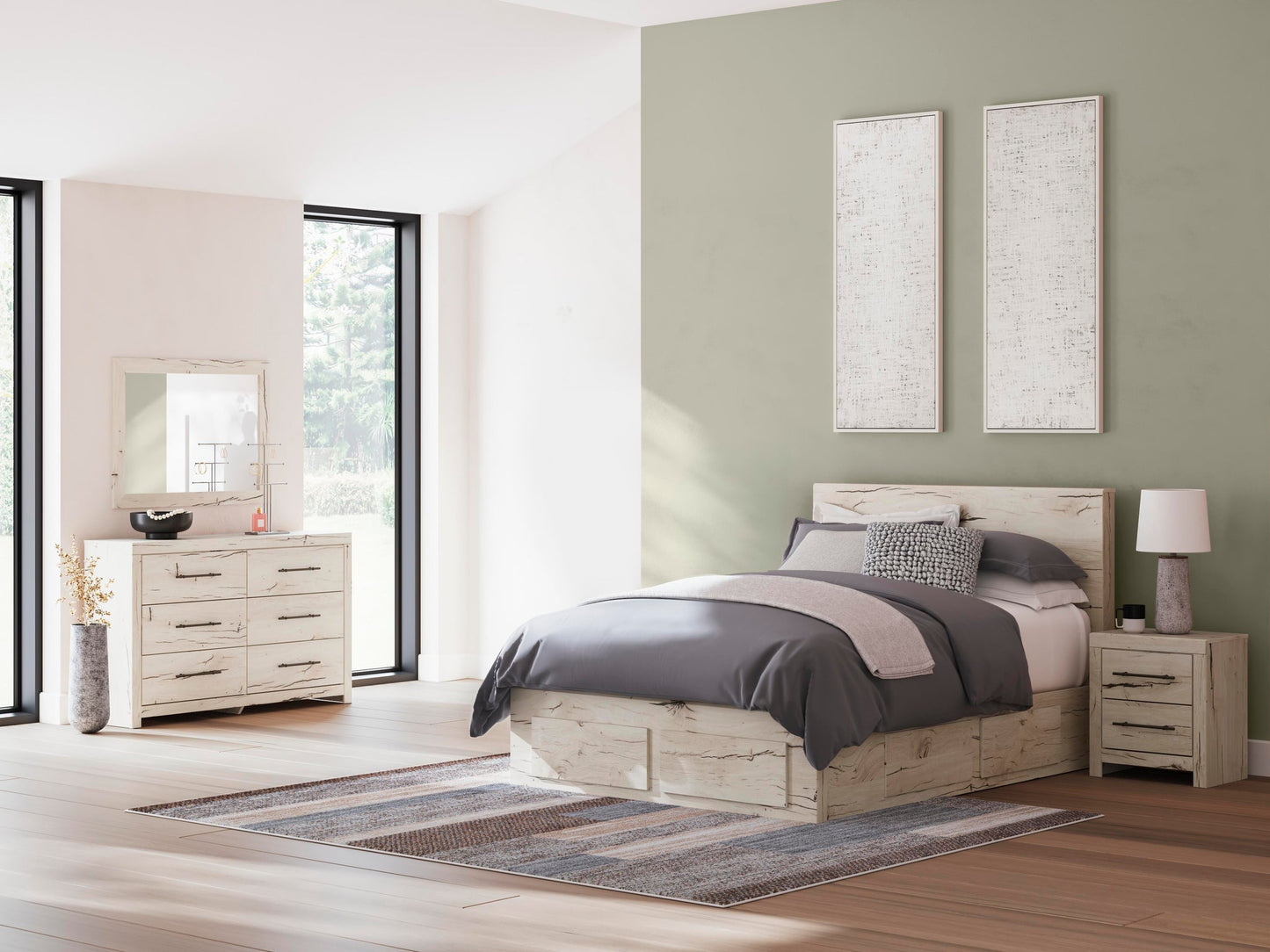 Lawroy Queen Panel Storage Bed, Dresser, Mirror and Nightstand
