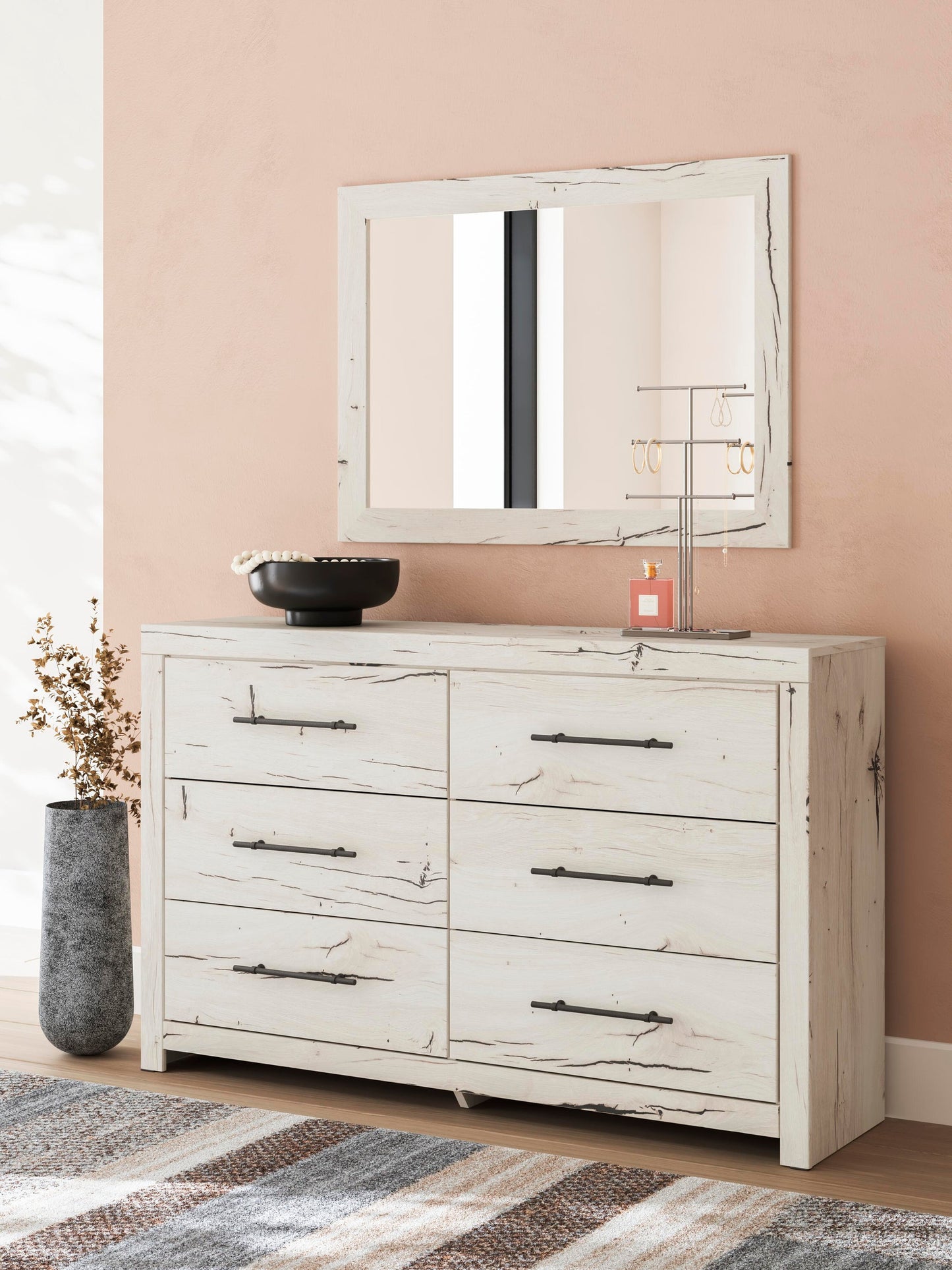 Lawroy King Panel Storage Bed, Dresser, Mirror and Nightstand