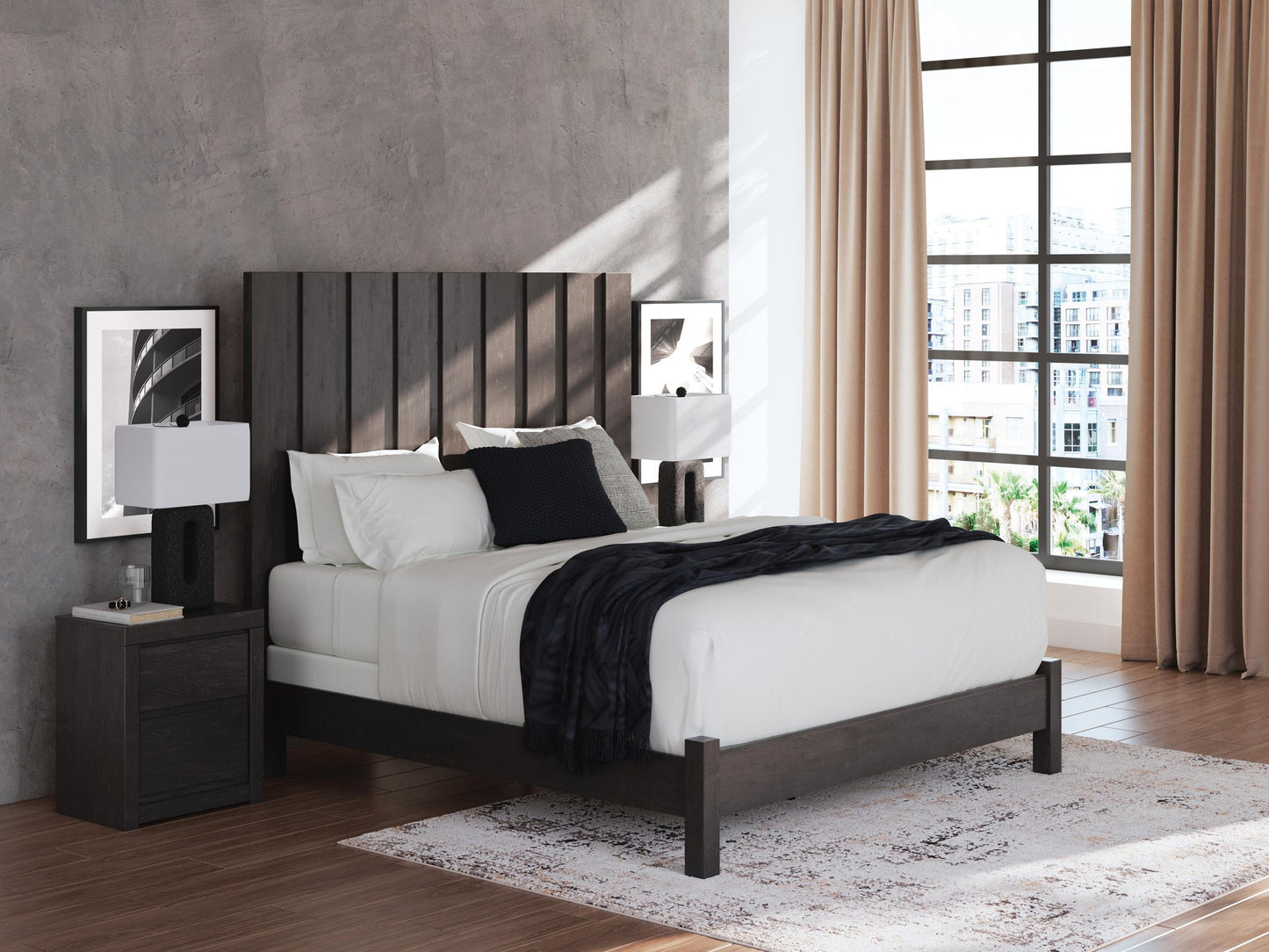 Fraluna King Panel Bed, Dresser, Mirror, Chest and Nightstand