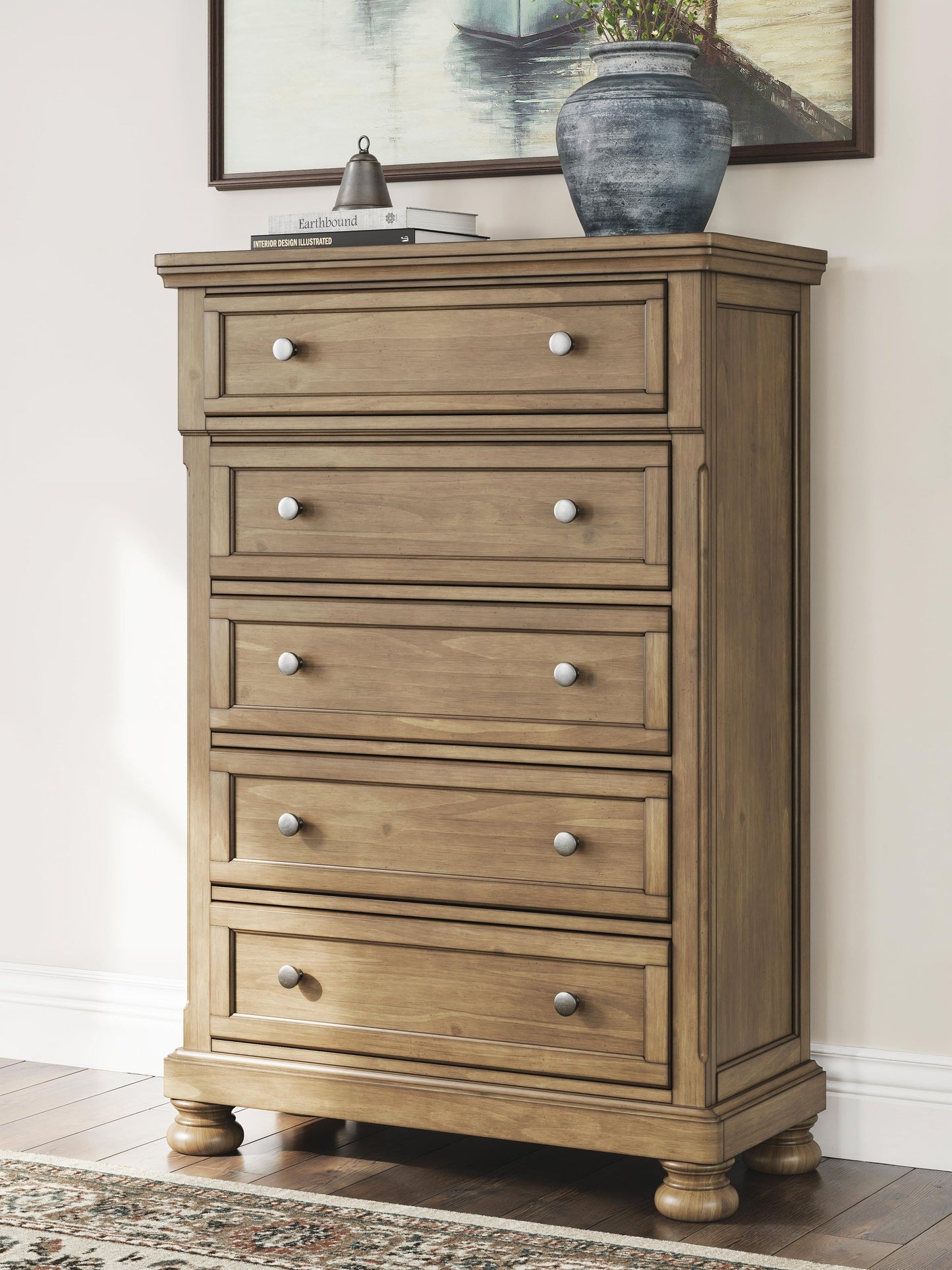 Feddinger King Storage Sleigh Bed with Mirrored Dresser, Chest and Nightstand