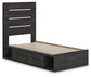 Hollivern Twin Panel Bed with Storage, Dresser, Mirror and Nightstand