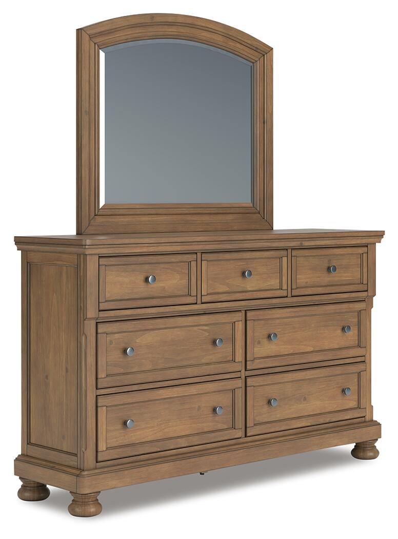 Feddinger Queen Storage Sleigh Bed with Mirrored Dresser, Chest and Nightstand
