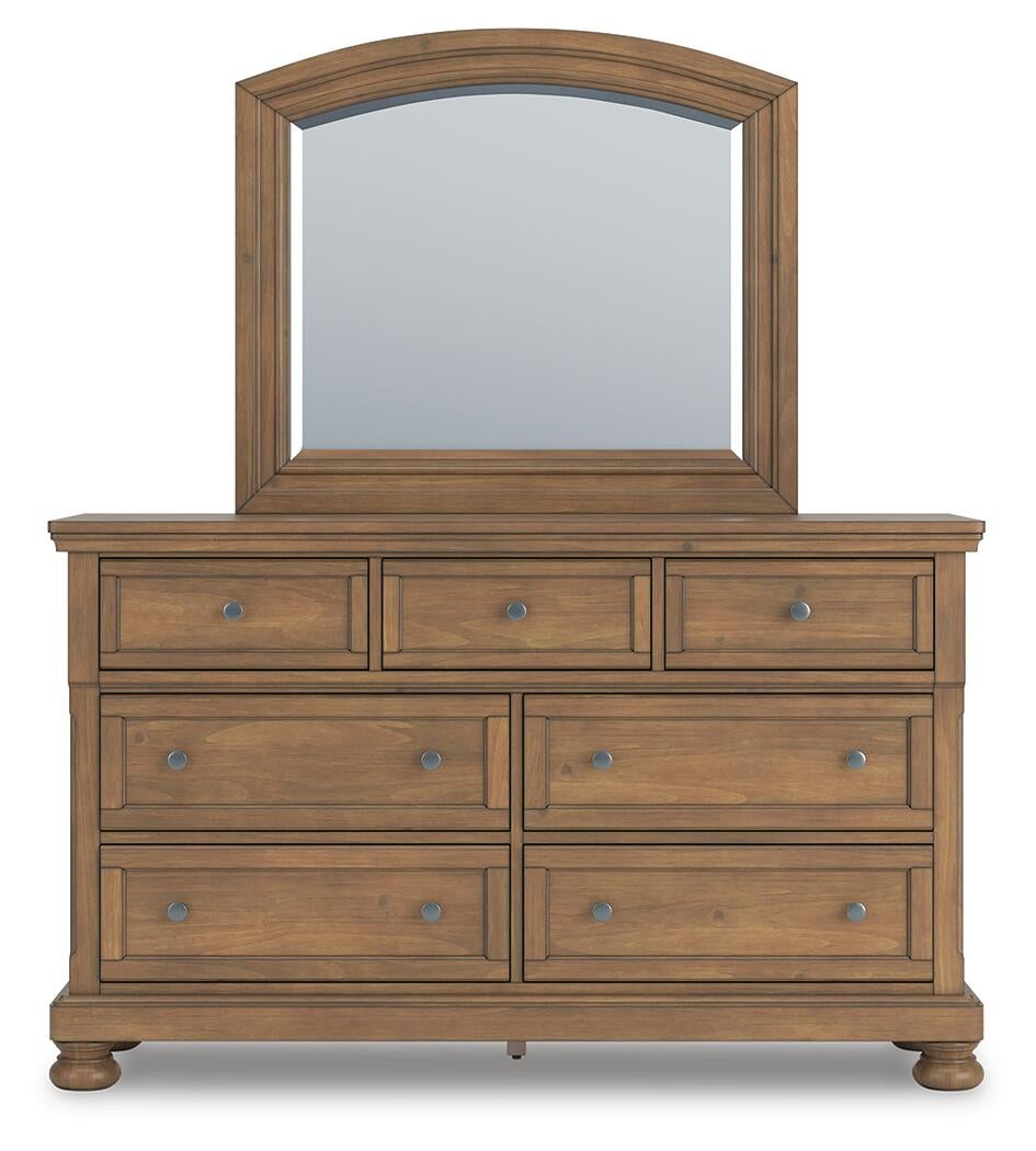 Feddinger King Panel Bed with Mirrored Dresser and Nightstand
