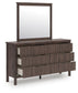 Pamytta Queen Upholstered Panel Platform Bed, Dresser and Mirror