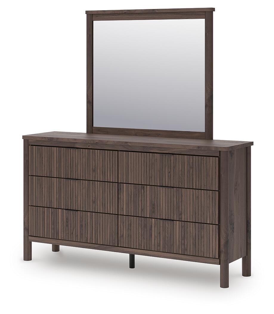 Pamytta King Upholstered Panel Bed, Dresser, Mirror and Nightstand