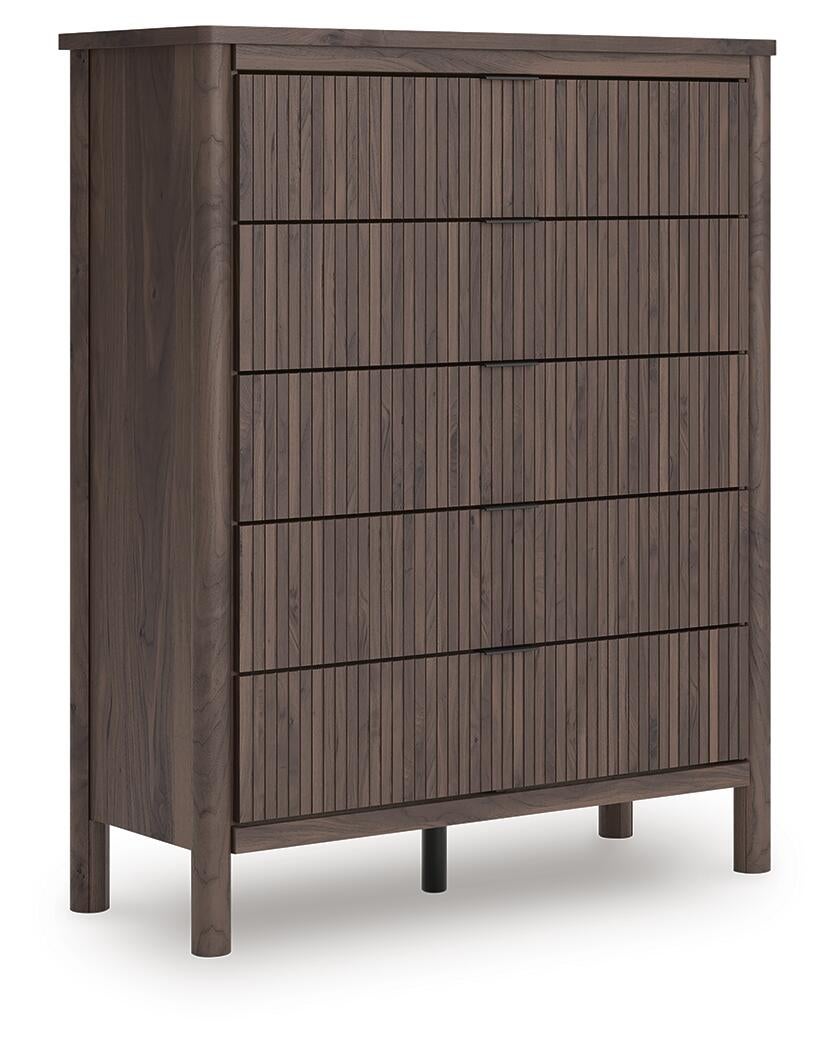 Pamytta Queen Upholstered Panel Bed, Dresser, Mirror and Nightstand