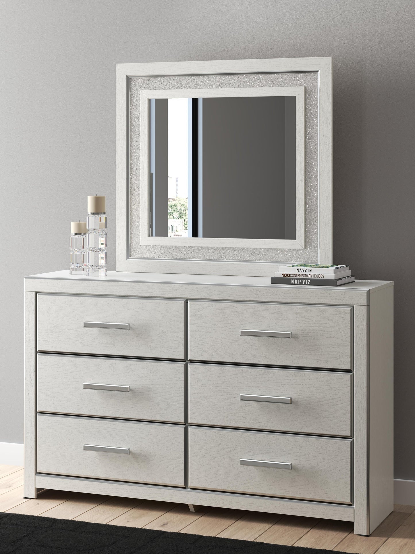 Zuraleus King Upholstered Panel Bed, Dresser, Mirror, Chest and Nightstand