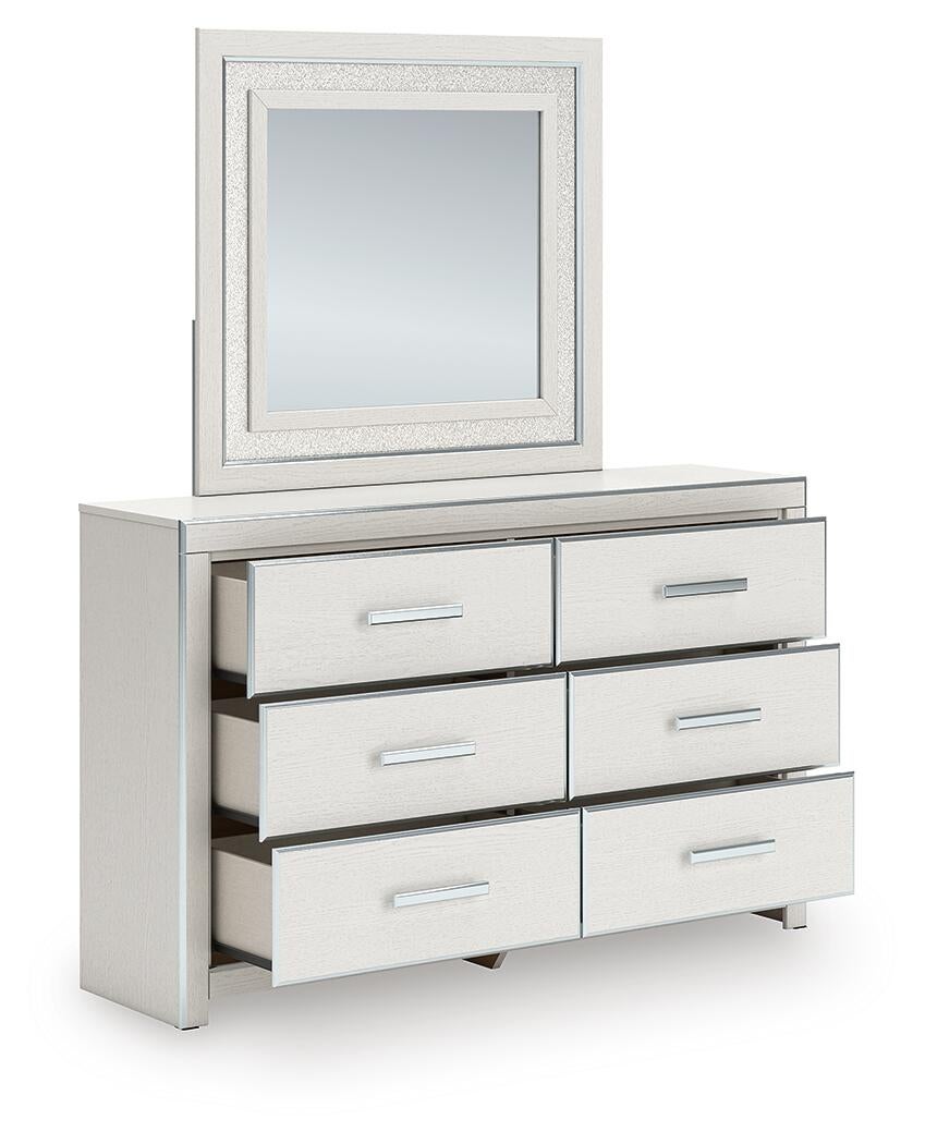 Zuraleus King Upholstered Panel Platform Bed, Dresser, Mirror and Nightstand