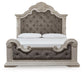 Bruchandi King Upholstered Panel Bed with Mirrored Dresser and Nightstand