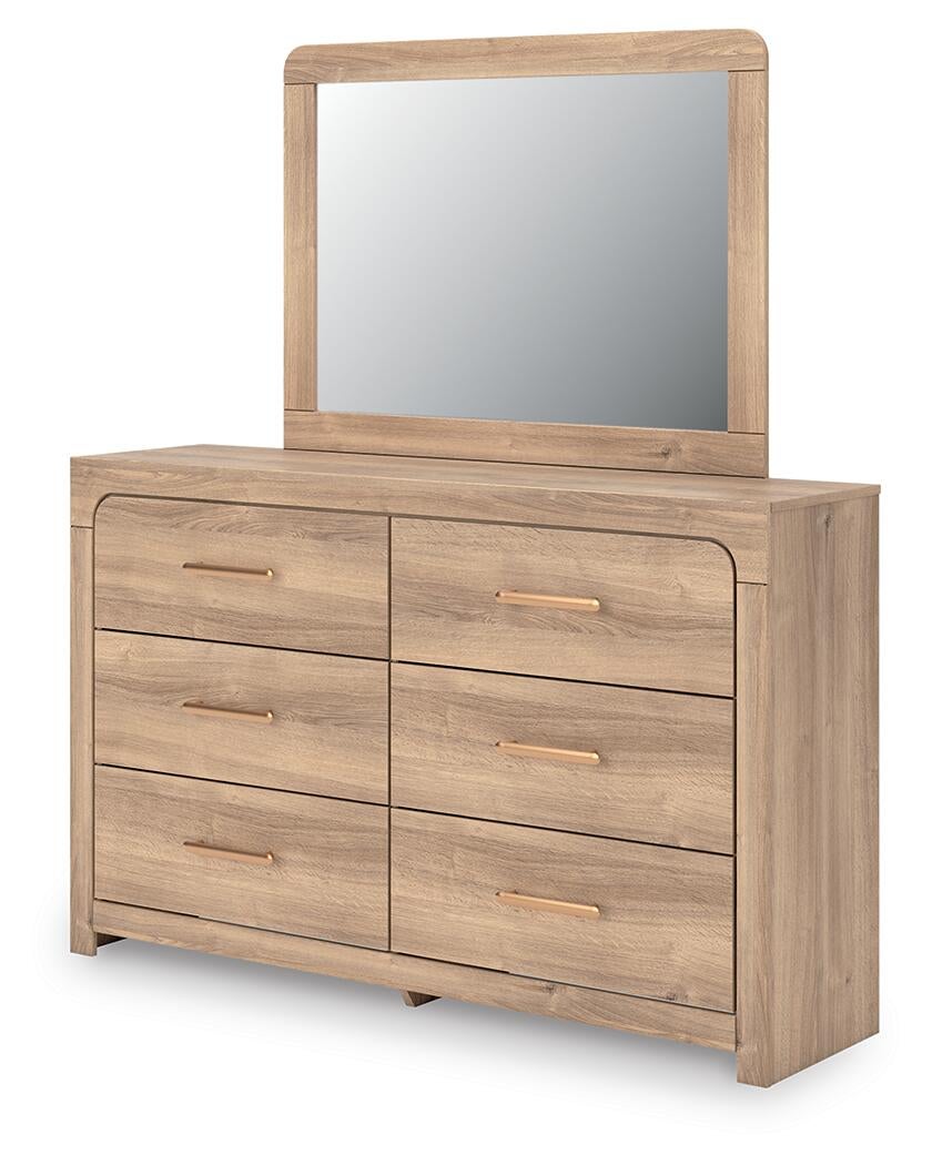 Kinlanni King Upholstered Platform Bed, Dresser and Mirror