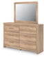 Kinlanni King Upholstered Panel Bed, Dresser and Mirror