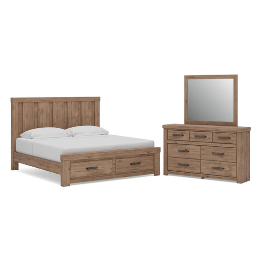 Garistyn King Panel Storage Bed, Dresser and Mirror
