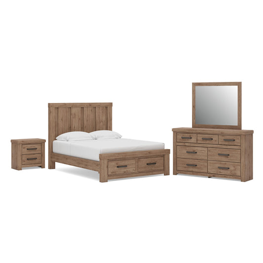Garistyn Queen Panel Storage Bed. Dresser, Mirror and Nightstand