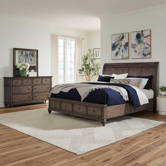 King Storage Bed, Dresser & Mirror