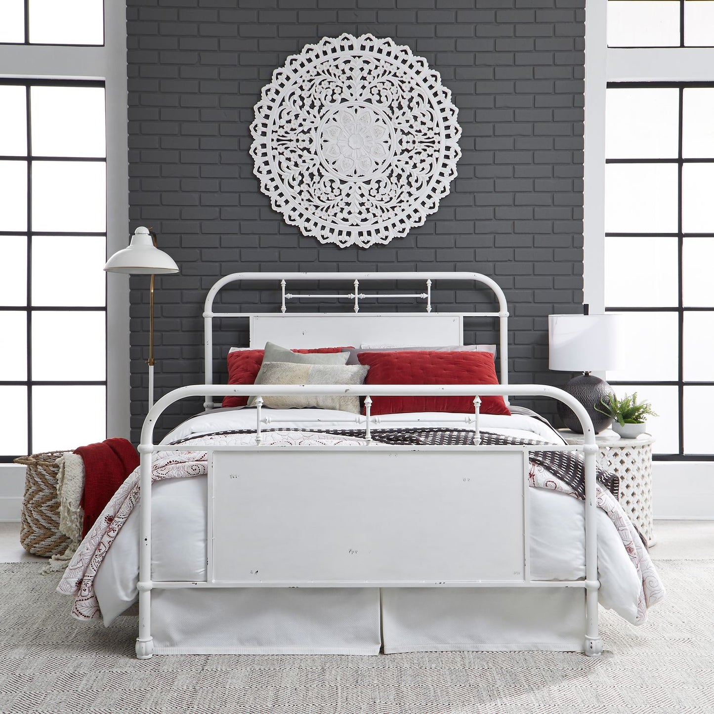 King Metal Bed - Antique White