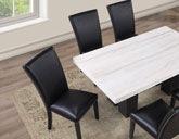 Artemis 5 Piece 70″ Rect White Marble Table, Black Finish w/4 Black Vegan Leather Chairs