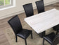 Artemis 5 Piece 70″ Rect White Marble Table, Black Finish w/4 Black Vegan Leather Chairs