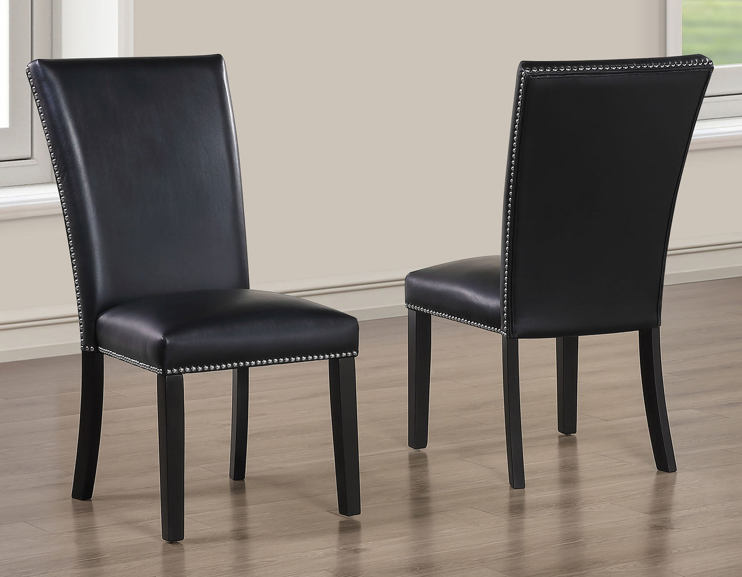Artemis 5-Piece 70″ Rect Gray Marble Table, Black Finish w/4 Black Vegan Leather Chairs