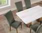 Artemis 70″ Rect White Marble Table, Tan Finish w/4 Green Velvet Chairs