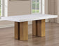 Artemis 70″ Rect White Marble Table, Tan Finish w/4 Green Velvet Chairs