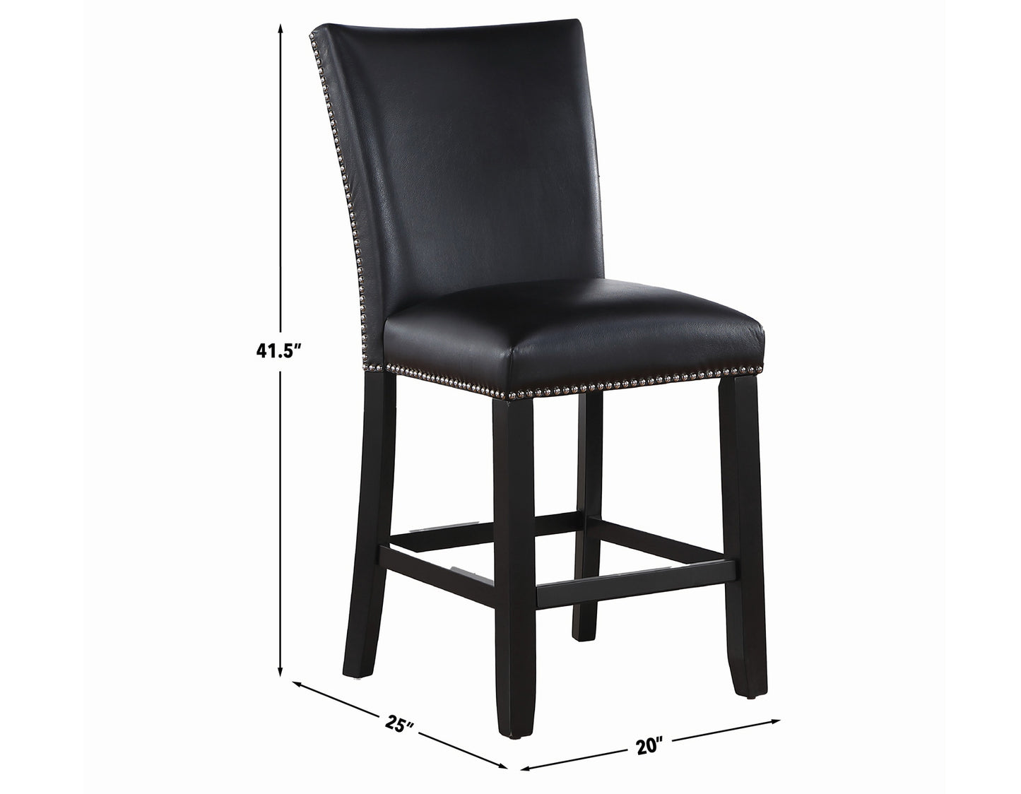 Artemis 5-piece 54″ Square White Marble Counter Table with 4 Black Vegan Leather Counter Chairs