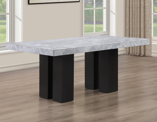 Artemis 70 inch Gray Marble Top Dining Table, Black Finish