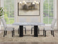 Artemis 5 Piece 70″ Rectangular Gray Marble Table, Black Finish with 4 Gray Chenille Chairs
