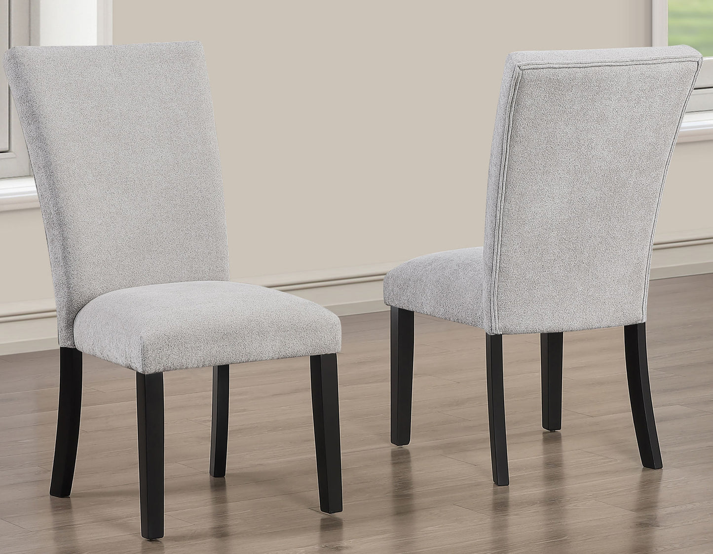 Artemis 5 Piece 70″ Rectangular Gray Marble Table, Black Finish with 4 Gray Chenille Chairs