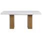 Artemis 70″ Rect White Marble Table, Tan Finish with 4 Brown Velvet Chairs