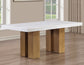 Artemis 70″ Rect White Marble Table, Tan Finish with 4 Brown Velvet Chairs