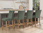 Artemis 5-Piece 54″ Square White Marble Counter Table, Sand Finish w/4 Green Velvet Counter Chairs