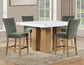Artemis 5-Piece 54″ Square White Marble Counter Table, Sand Finish w/4 Green Velvet Counter Chairs