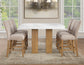 Artemis 5 Piece 54″ Square White Marble Counter Table, Tan Finish w/4 Beige Chenille Counter Chairs