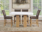 Artemis 5-Piece 54″ Square White Marble Counter Table, Sand Finish w/4 Brown Velvet Counter Chairs