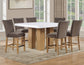Artemis 5-Piece 54″ Square White Marble Counter Table, Sand Finish w/4 Brown Velvet Counter Chairs