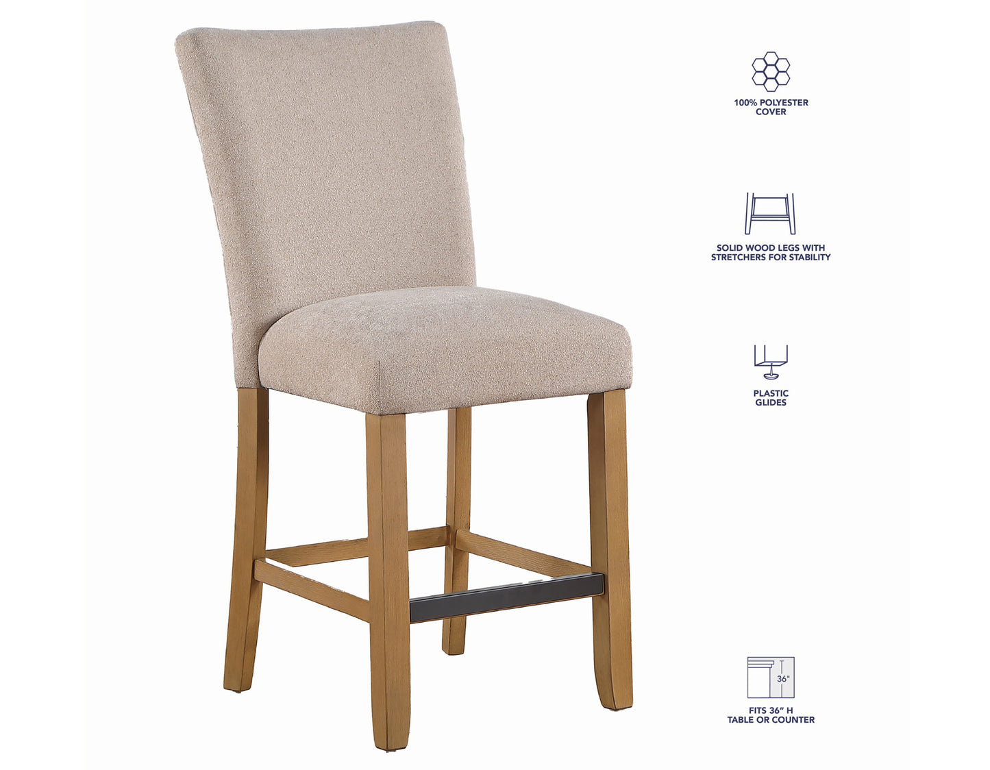 Artemis 24″ Counter Stool, Beige Chenille