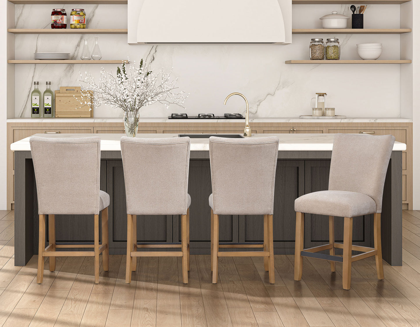 Artemis 24″ Counter Stool, Beige Chenille