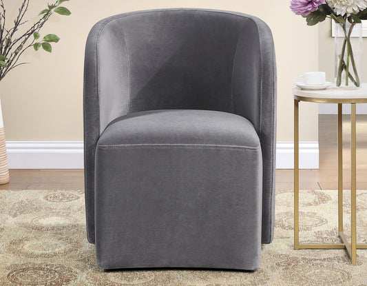 Annie Gray Velvet Barrel Chair w/Casters