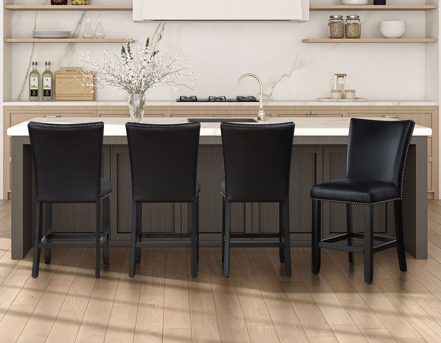 Artemis 24″ Counter Stool, Black Vegan Leather